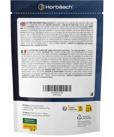 Psyllium Husk Fiber Psyllium Fiber Supplement 180 Vegan Capsules for 3 Months 1400mg Psyllium Husks per Serving from Horbaach - Buy Online on GoSupps.com