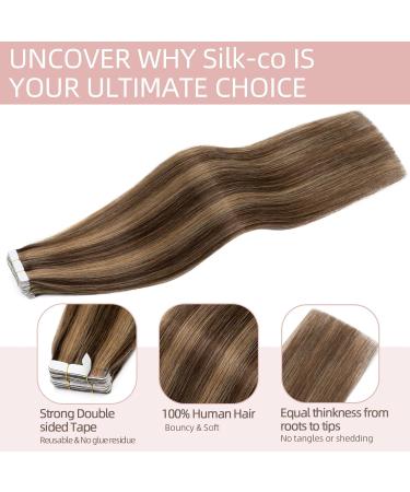Silk-Co Tape in Extensions - Real Hair 55cm Chocolate Brown Balayage | 25g 10pcs Skin Weft Hair Extensions - Buy Online on GoSupps.com