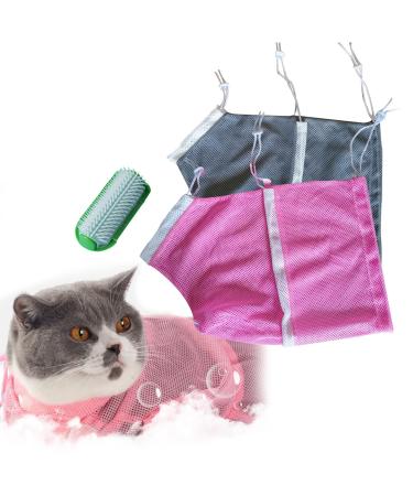 HZXMKB 3PCS Cat Grooming Bag with Cat Brush Adjustable Foldable Cat Bathing Bag Shower Net Bag Anti Scratch &Anti Bite Restraint Bags for Bathing Nail Trimming Feeding Ear Cleaning Pet Cats Puppy Dog