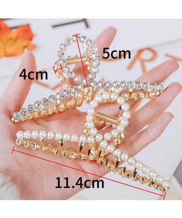 Shop Stylish Women's Metal Hair Clips - Large Slipproof Gripper with Pearls & Rhinestones | Perfect for Thick Hair - Buy Online on GoSupps.com