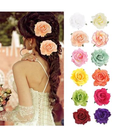 Elegant 4-inch Rose Flower Hair Clips - Boho Hair Accessories for Women and Girls - Buy Online on GoSupps.com
