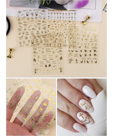 12 Sheets Halloween Nail Stickers EBANKU Black Gold 3D Self-Adhesive Nail Decals Ghost Pumpkin Grimace Skull Spider Cat Nail Sticker Designs for Women Girls Halloween Party - Buy Online on GoSupps.com