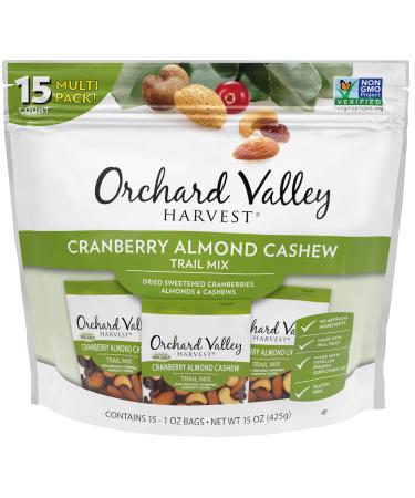 Orchard Valley Harvest Cranberry Almond Cashew Trail Mix, 1 Ounce Bags (Pack of 15), Cranberries, Almonds, and Cashews, Non-GMO, No Artificial Ingredients Cranberry Almond Cashew Trail Mix 1 Ounce (Pack of 15)