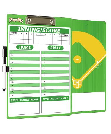 PHYSIZZ Dry Erase Baseball Coaches Clipboard - Double-Sided Coach Lineup Marker Board for Baseball & Softball