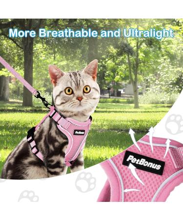 Petbonus Adjustable Cat Leash & Dishes Set - Soft Breathable Cat Dishes with Reflex Strips for Kittens (Pink Small) - International Shipping Available - Buy Online on GoSupps.com