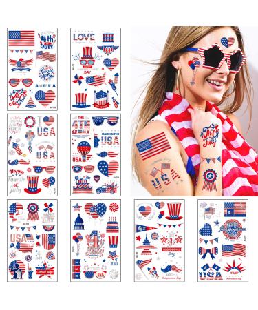 Fourth of July Temporary Tattoos Stickers Red White and Blue 4th of July Tattoos for Patriotic Day  Memorial Day  Independence Day  Labor Day Party Favors Decorations 4th of July Temporary Tattoos