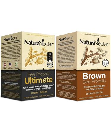 NaturaNectar Natural Bee Propolis Bundle Bee Propolis Ultimate and Brown Bee Propolis - for Immune Cardiovascular and Respiratory Systems Support - 60 Capsules per Bottle - Buy Online on GoSupps.com