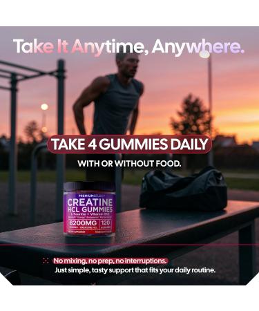 Creatine HCL Gummies for Women & Men - 120 Gummies 6200mg HCL Creatine Chews Advanced Complex with L-Taurine + Vitamin B12 for Muscle Strength, Energy Boost & Booty Gain Gummy - Mixed Berry Flavor - Buy Online on GoSupps.com