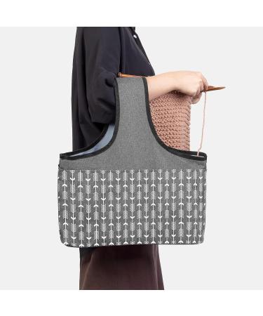 YARWO Yarn Storage Tote Wrist Bag for Yarn Skeins & Knitting Supplies - Gray with Arrow Design | Bag Only - Buy Online on GoSupps.com