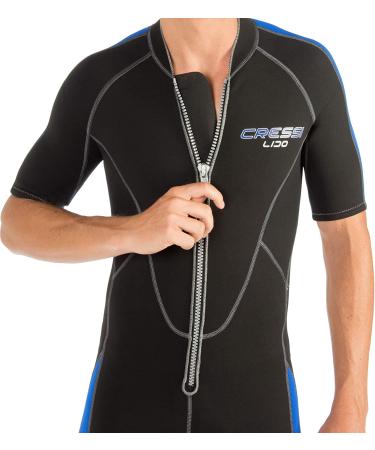 Cressi Men's Full Front Zip Wetsuit for Swimming, Snorkeling, Scuba Diving - Lido Short, Medium Black/Blue - Buy Online on GoSupps.com