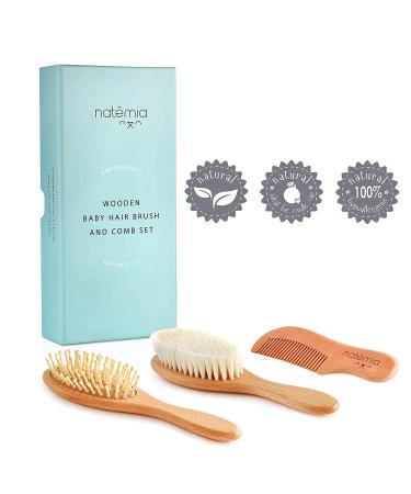 Natemia Baby Hair Brush and Comb Set - Natural Soft Bristles - Ideal for Cradle Cap - Baby Registry Gift Set - Buy Online on GoSupps.com