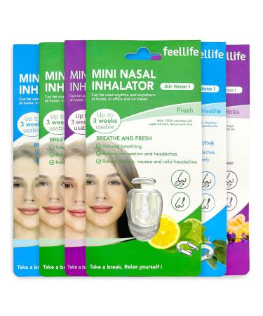 Mini Nasal Inhalator with essential oils: FEELFIFE ATELIFE ATHERIAN OLL 100% Naturrein Bio Lavendelduft Eucalyptus fragrance Spearmint fragrance Nasal clamp for home office or travel 6-way set