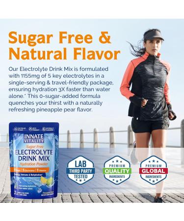 Innate Vitality Electrolytes Powder Packets, No Sugar, 5 Keto Electrolytes & Vitamins, Hydration Powder Packets, Easy to Dissolve, Natural Pineapple Pear Flavor, 16 Stickpacks - Buy Online on GoSupps.com