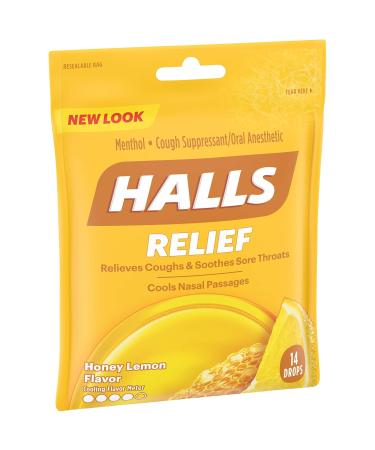 HALLS Relief Honey Lemon Cough Drops - 14 Drops | Fast Shipping Worldwide - Buy Now - Buy Online on GoSupps.com