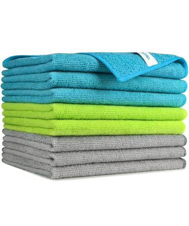 AIDEA Microfiber Cleaning Cloths-8PK, Softer Highly Absorbent, Lint Free Streak Free for House, Kitchen, Car, Window Gifts(12in.x16in.)8PK Grey/Green/Blue