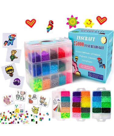 Fuse Beads, 25,000 pcs Fuse Beads Kit 26 Colors 5MM, Including 127 Patterns, 4 Big Square Pegboards, 1 Heart Pegboards, 1 Flower Pegboards, Ironing Paper, Tweezers, Beads Compatible by INSCRAFT - Buy Online on GoSupps.com