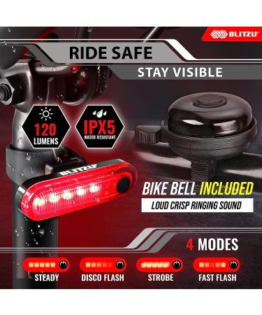 BLITZU 2023 Bike Lights Set with Bell | USB-C Rechargeable Front Headlight & Rear LED Taillight | Bicycle Accessories for Night Riding | Road Safety for Men, Women, Kids - Buy Online on GoSupps.com