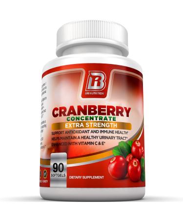 BRI Nutrition 3X Strength 12,600mg CranGel Power Plus: High Potency, Maximum Strength Cranberry SoftGel Capsules Fortified with Vitamins C and Natural E - 90 Softgels 90 Count (Pack of 1)