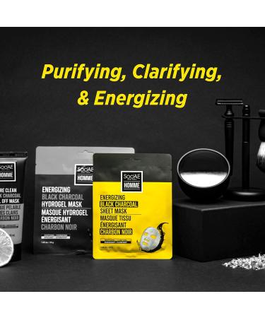 Soo AE Homme Energizing Black Charcoal Sheet Mask - 8 Count | Men's Skincare Pore Tightening & Moisturizing Facial Masks - Buy Online on GoSupps.com