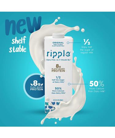 Ripple Non-Dairy Milk Original | Vegan Milk with 8g Pea Protein | On-The-Go Single Serve Cartons | Non-GMO Plant-Based & Gluten-Free | 32 oz Pack of 6 - Buy Online on GoSupps.com