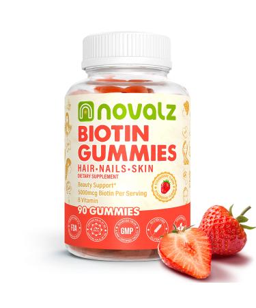 Vegan Biotin Gummies Support Hair Growth Promotes Healthy Hair Skin and Nails 5 000 mcg Biotin with Vitamin B & C Non GMO Gluten Free for Women & Men Strawberry 90 Gummies - Buy Online on GoSupps.com