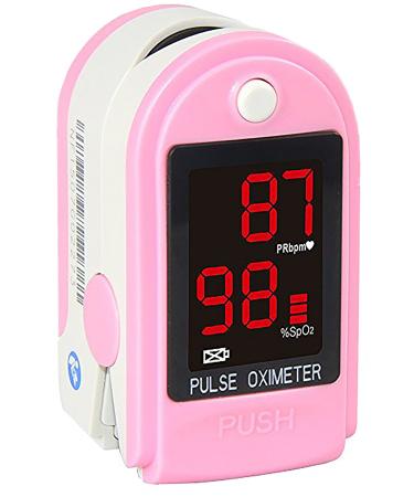 Concord Basics Pink Fingertip Pulse Oximeter Blood Oxygen Saturation Monitor with Carrying Case, Batteries, Silicone Cover and Lanyard