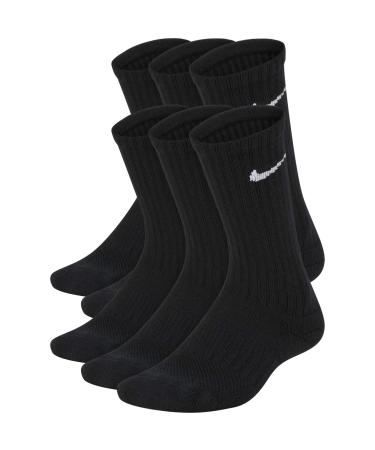 Nike Kids' Everyday Cushion Crew Socks (6 Pairs) Black/White Small