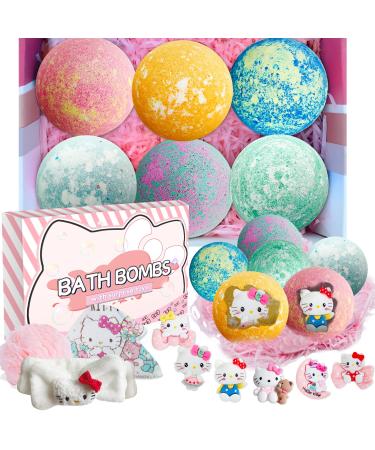 Bath Bombs for Kids with Surprise Inside: Supbec XXL Organic Bath Bombs Gift Set Rich in Natural Essential Oils  Cat Kitty Bath Bombs for Dry Skin Moisturize  Gifts for Kids Girls (6 Pcs  5 OZ) Kitty Style 2- 6 Pcs