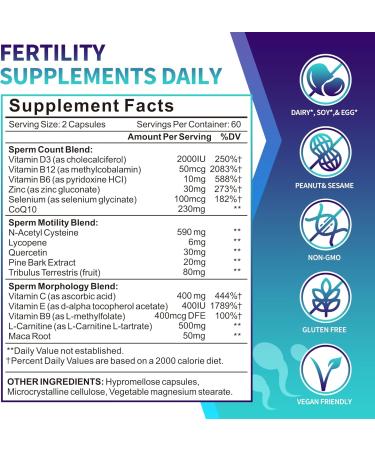 Male Fertility Supplement Pre Conception Fertility Supplements for Men with CoQ10 Maca Root Zinc & NAC Mens Prenatal Vitamins for Optimal Sperm Count Motility Conception for Him 120 Capsules - Buy Online on GoSupps.com