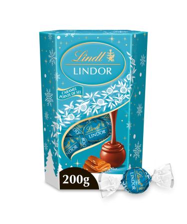 Lindt - Cornet LINDOR - Assortiment de Chocolats Caramel Pointe de Sel - C ur fondant - Optimal pour No l 200g marron et blanc 200g