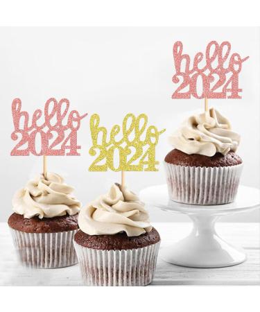 UXYOKM 24Pcs New Years Cupcake Toppers Gold Glitter Hello 2024 Cupcake Picks New Years Theme Eve Party Decorations Supplies Gold-hello 2024 - Buy Online on GoSupps.com
