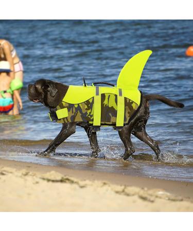 Queenmore Adjustable Dog Life Jacket - High Buoyancy & Durable Rescue Handle for Small & Medium Dogs - Green Camo - Buy Online on GoSupps.com