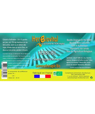 Herbiovital - Herbiobil - The Bilary System Macerate - Concentrated Gemmotherapy Complex - 30 ml - Stimulates the cleaning function of toxins - Made in France - Buy Online on GoSupps.com