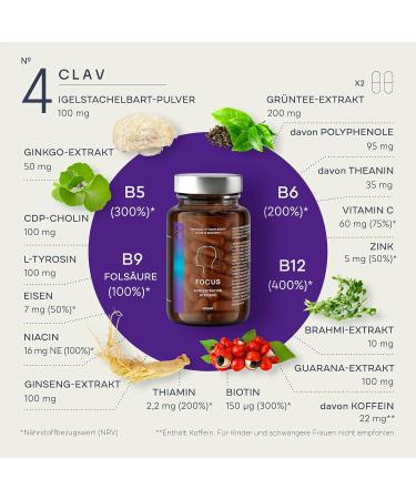 3x N 4 Focus - Vegan Nootropics Brain Booster with CDP Choline Ginkgo Biloba Brahmi & Vitamin B Complex - 180 Memory Capsules for Enhanced Concentration & Brain Power - Buy Online on GoSupps.com