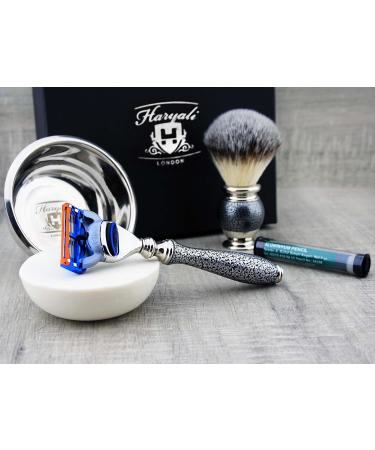 Haryali London 5-Part Men's Shaving Set | 5 Blades Synthetic Brush Soap Bowl & Aftershave - Perfect Grooming Kit for Men - Buy Online on GoSupps.com