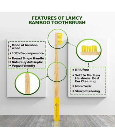 Lamcy Bamboo Toothbrushes for Adults with Medium Bristles | Pack of 5 Natural Bamboo Toothbrush | Eco-Friendly Natural Wooden Toothbrush | Organic Biodegradable Handle | BPA Free Tooth Brushes Adults - 5 Pack - Buy Online on GoSupps.com