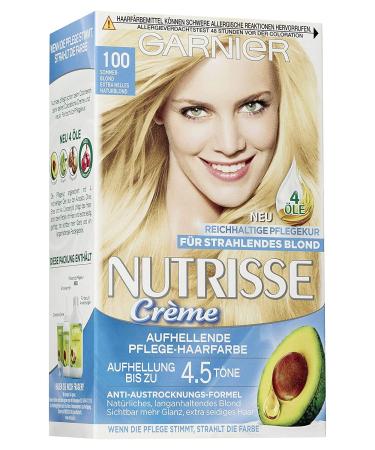 Garnier Nutrisse Creme No. 100 Extra light natural blonde permanent care hair color with nourishing fruit oils 100% gray cover 100 extra light natural blonde 224 g (1 Pack)