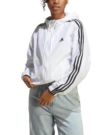 Buy adidas Female Adult Essentials 3-Stripes Woven Windbreaker Jacket - M White/Black | International Shipping Available - Buy Online on GoSupps.com