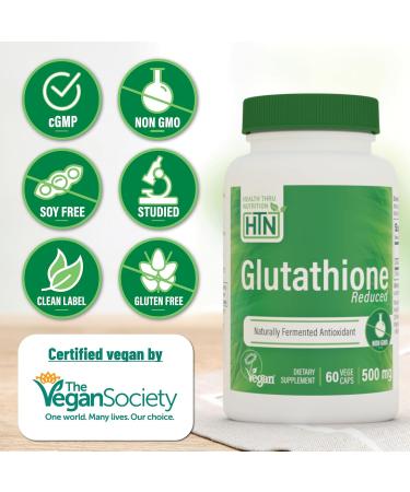 Health Thru Nutrition Glutathione Reduced 500mg Vegecaps | Vegan Certified | Fermented | Non GMO and Hypoallergenic | Master Antioxidant | Healthy Skin and Cellular Aging Support (Pack of 60) 60 Count (Pack of 1) - Buy Online on GoSupps.com