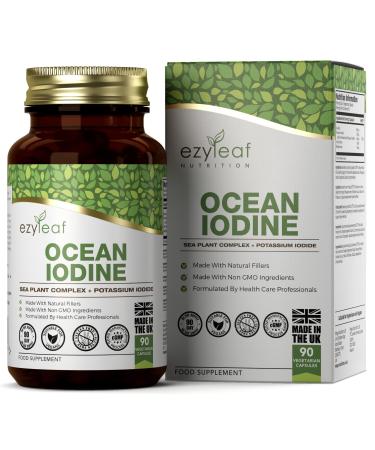 Ezyleaf Ocean Iodine Supplement 450mcg | 90 High Strength Sea Moss and Bladderwrack Potassium Iodide & Sea Kelp Capsules | Vegan Iodine Tablets | Non-GMO & Allergen Free | ISO Certified & UK Made