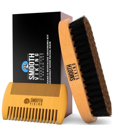 Beard Brush and Comb - Natural Boar Bristle Beard Brush & Beard Comb for Men - Facial Hair Care Gift Set for Men - Mustache Styling, Grooming & Shaping Tools Tan