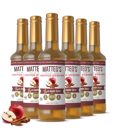 Matteo's Barista Style Sugar-Free Coffee Syrup Apple Spice Flavor Zero Calories and Sugar Keto Friendly Ideal for Lattes Cappuccinos Espresso Americano Indulgent Taste 25.4 Oz 6-Pack 750 ml (Pack of 6)