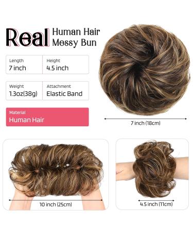 100% Real Human Hair Tousled Updo Extension in Medium Brown with Highlights - Messy Bun Hair Piece for Women - Buy Online on GoSupps.com