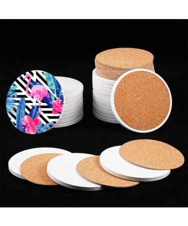 Round Ceramic Tiles for Crafts Coasters 4 Inch White Unglazed Ceramic Coasters with Cork Backing Pads for Ink or Acrylic Pouring  DIY Coasters  Mosaics  Painting Projects  Decoupage (48 Pieces)
