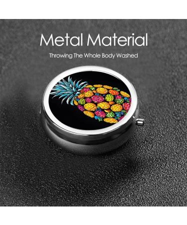 Colorful Pineapple Printed Mini Round Pill Box - 3 Compartment Travel Pill Organizer | Portable Medicine Case for Home & Office - Buy Online on GoSupps.com