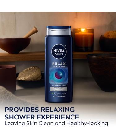 Nivea Men Relax 3-in-1 Body Wash Lavender and Sandalwood Scented Men's Body Wash Cleanses Face Body and Hair 16.9 Fl Oz Bottle Pack of 6 16.9 Fl Oz (Pack of 6) - Buy Online on GoSupps.com