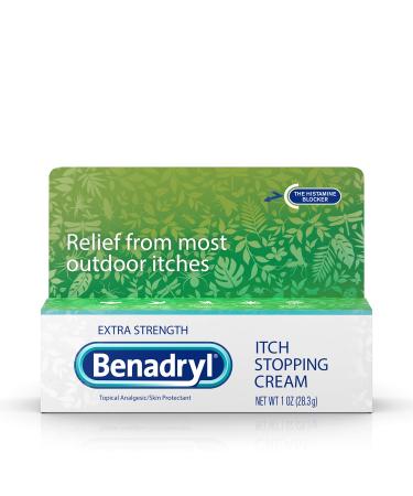 Benadryl Extra Strength Anti-Itch Relief Cream for Most Outdoor Itches, Topical Analgesic, White 1 Ounce (Pack of 1)