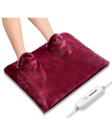 Electric Heated Foot Warmer Soft Flannel with 2h Auto Off & 3 Temperature Settings Full Body Use for Feet, Hands, Back, Shoulders, Abdomen, Pain Relief, Pocket Design 16" x 22" Red