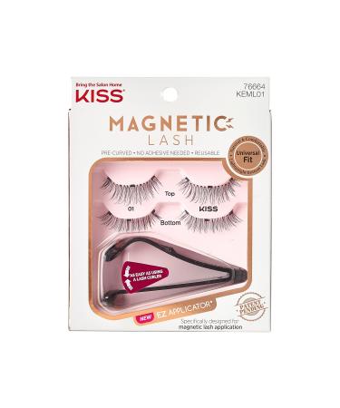 KISS Magnetic Lash 01, Synthetic False Eyelashes with Magnets Under and Over Your Upper Lashes, No Glue Needed, Lightweight, Reusable, Contact Lens Friendly, Cruelty Free, with Lash Applicator, 1 Pair