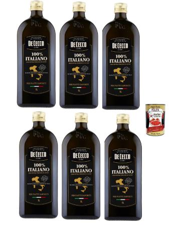 Italian Gourmet E.R. De Cecco Extra Virgin Olive Oil 100% Italiano - Cold Fruity & Balanced Extract - 6 1 L (6L) Dark Glass Stock - For Cooking & Raw Food - + Polpa Italian Gourmet